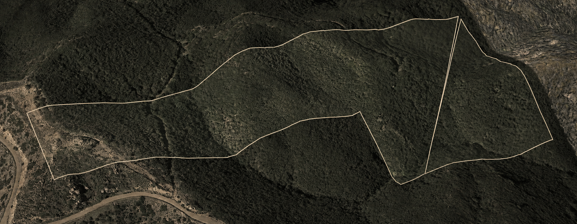 Aerial view showing the physical land boundary